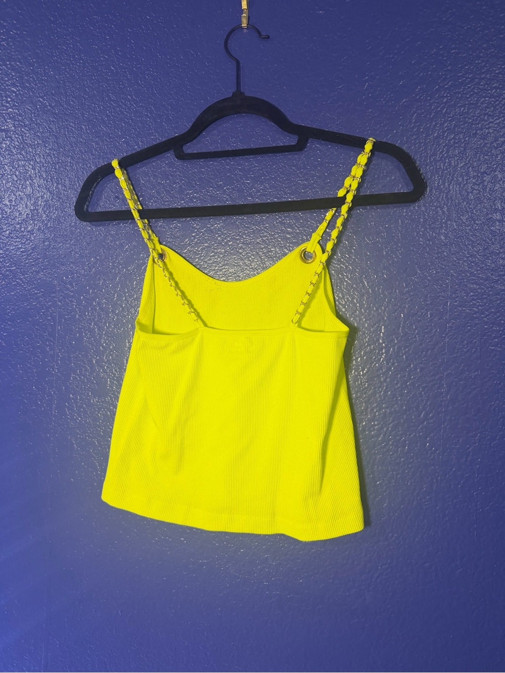 Bright Yellow Ribbed Chain-Strap Crop Cami - Picture 3 of 4